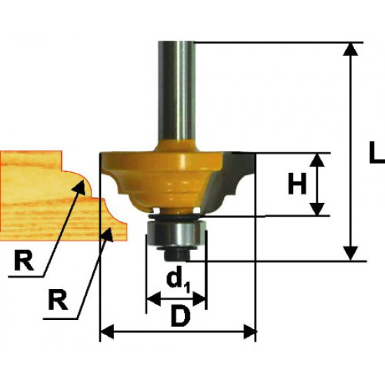 Фреза кром. калевочная ф42,8х19мм R6,35мм хв. 8мм