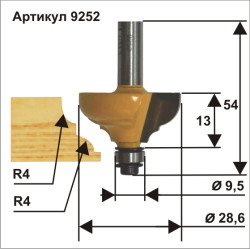 Фреза кром калевочная ф28,6х13мм R4мм хв 8мм