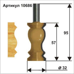 Фреза кром фигурная ф32х57мм хв 12мм