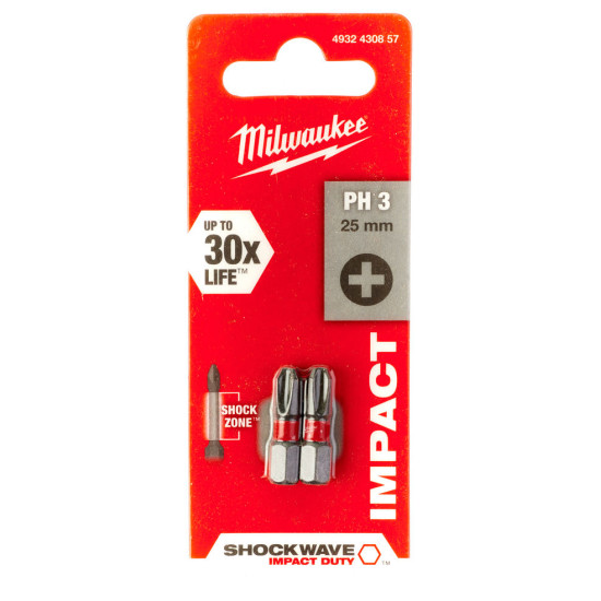 Бита SHOCKWAVE PH3 25мм (2шт), MILWAUKEE, 4932430857