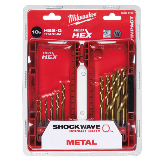 Набор сверл по металлу Milwaukee Shockwave HSS-G Tin Red Hex (10шт), MILWAUKEE, 48894759