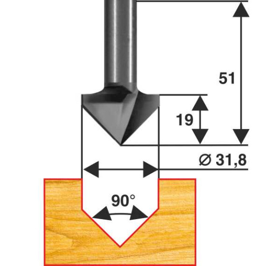 Фреза пазовая ф31,8мм V-обр 90° хв 8мм по ГИПСОКАРТОНУ. Энкор 28049