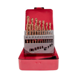 НАБОР СВЕРЛ ДЛЯ МЕТАЛЛА HSS Ф1-10 ММ, ШАГ 0,5 ММ, ПОКРЫТИЕ TIN, 19 ШТУК, МЕТАЛЛИЧЕСКИЙ ФУТЛЯР