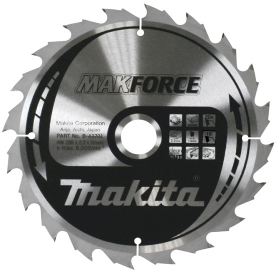Диск пильный для дерева, 235x2.3x30, 20T, ATAF, Makforce Makita B-43701