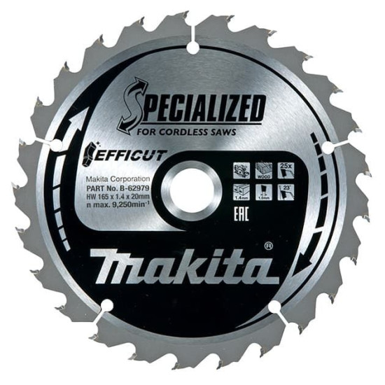 Пильный диск для аккумуляторных пил 165x1.4x20; 25T ATAFR Makita B-62979