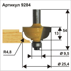 Фреза кром калевочная ф25,4х13мм R4,8мм хв 8мм