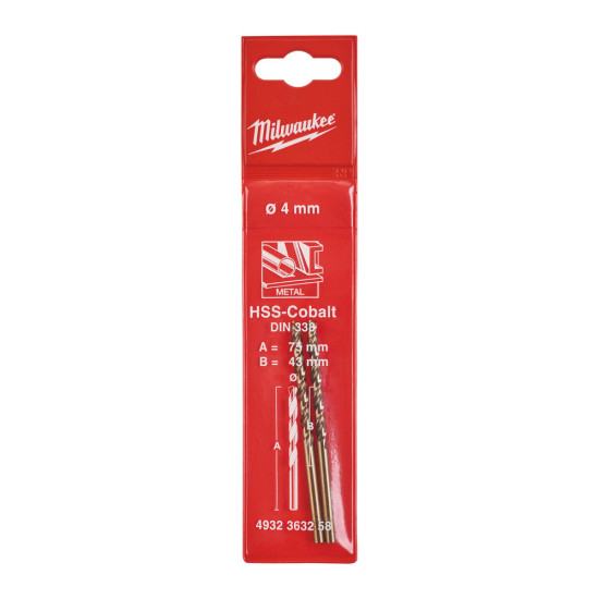 Сверло по металлу HSS-Co DIN338 4.0 (2шт), MILWAUKEE, 4932363258