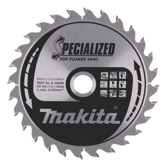 Пильный диск для аккумуляторных пил 165x2.0x20; 28T ATB Makita B-56699