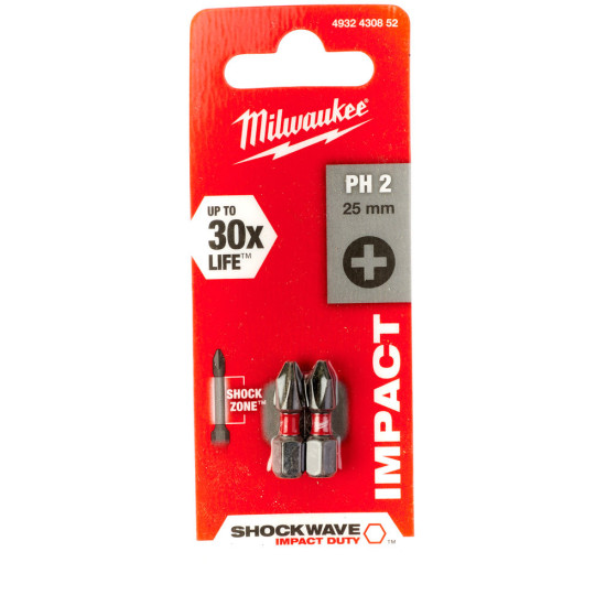 Бита SHOCKWAVE PH2 25мм (2шт), MILWAUKEE, 4932430852