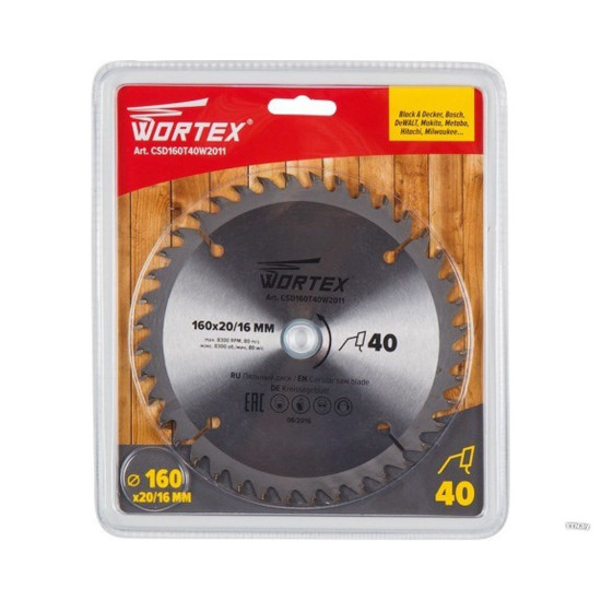 Диск пильный 160х20/16 мм 40 зуб. по дереву WORTEX, CSD160T40W2011