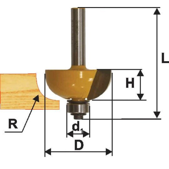 Фреза кром калевочная ф25,4х13мм R6,35мм хв 8мм