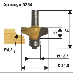 Фреза кром калевочная ф31,8х13мм R4,8мм хв 8мм