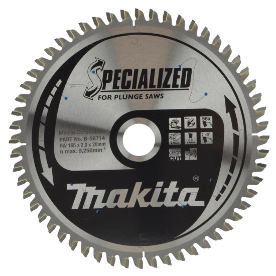 Пильный диск для аккумуляторных пил 165x2.0x20; 56T TCG Makita B-56714
