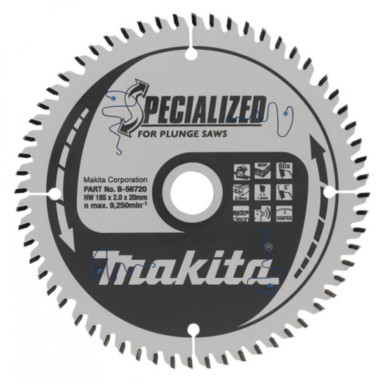 Пильный диск для аккумуляторных пил 165x2.0x20; 60T Hi-ATB Makita B-56720