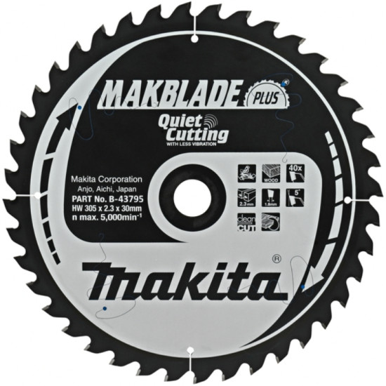 Диск пильный для дерева, 305x2.3x30, 40T, ATB, Makblade-Plus Makita B-43795