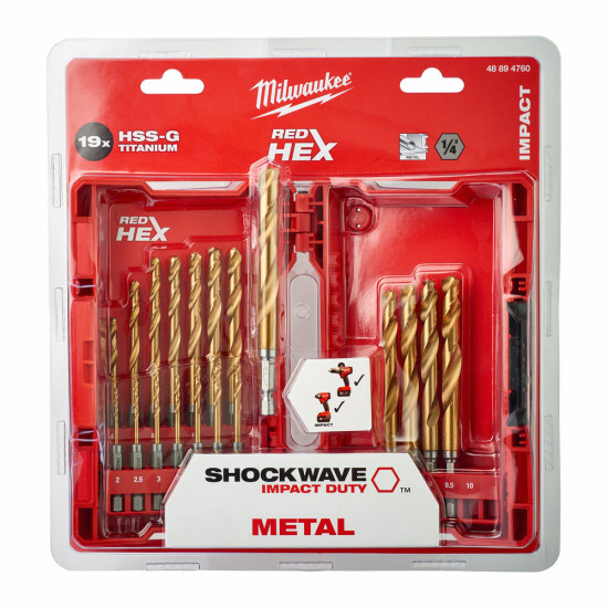 Набор сверл по металлу Milwaukee Shockwave HSS-G Tin Red Hex (19 шт), MILWAUKEE, 48894760