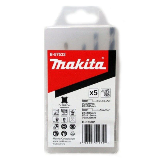 Набор свёрл (5 шт) HSS-TIN c хвостовиком SDS-Plus Makita B-57532
