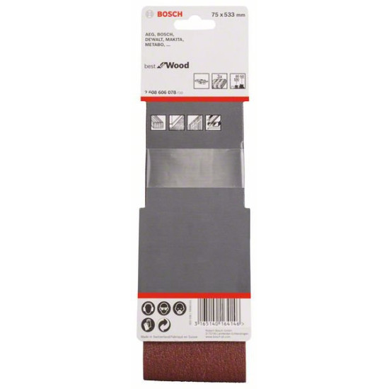 Шлифлента Best for Wood and Paint 75x533 мм Р60 Р80 Р100 BOSCH (2608606078)