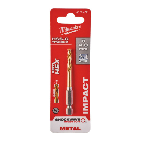 Сверло по металлу SWave HSS-G Ti. 4.8mm (1шт), MILWAUKEE, 48894711