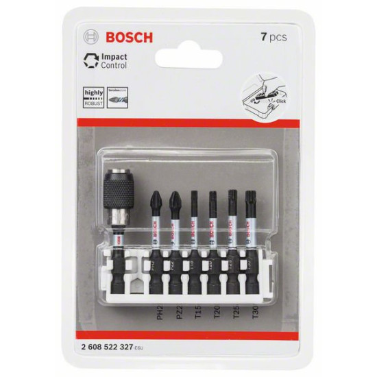 Набор бит Impact Control PH2, PZ2, T15, T20, T25, T30 +держатель QuickRelease (7 шт) BOSCH (2608522327)