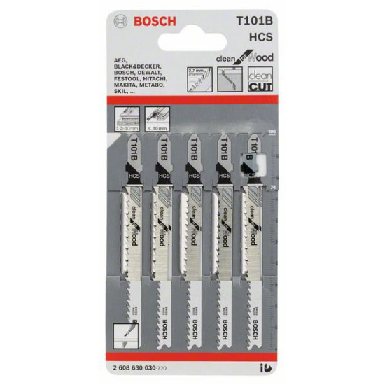 Пилка для лобзика T 101 B Clean for Wood 5 шт. BOSCH (2608630030)