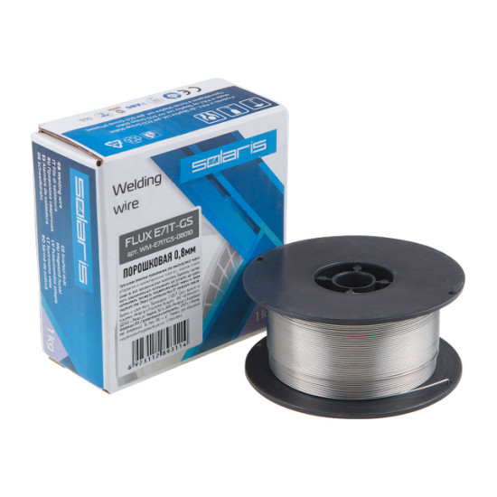 Проволока сварочная FLUX E71T-GS ф0,8мм (сварка без газа) (катушка 1кг) SOLARIS (WM-E71TGS-08010)