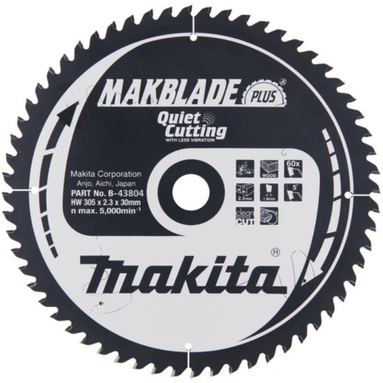 Диск пильный для дерева Makblade-Plus, 305x2.3x30, 60T, ATB Makita B-43804