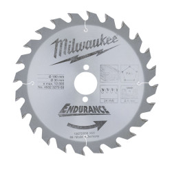 Диск пильный для циркулярок 190/30 Z24 дерево, MILWAUKEE, 4932327969