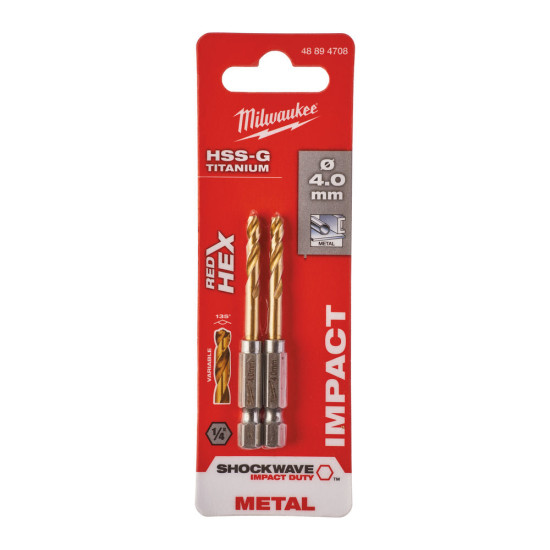 Сверло по металлу SWave HSS-G Ti. 4.0mm (2шт), MILWAUKEE, 48894708